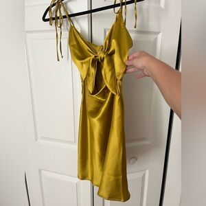 Nasty Gal Gold Satin Dress with Bow